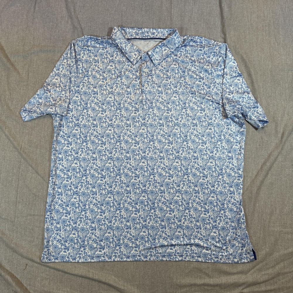 MAELREG Performance Polo Shirt Mens 3XL‎ Blue White Paisley Golf Stretch Casual